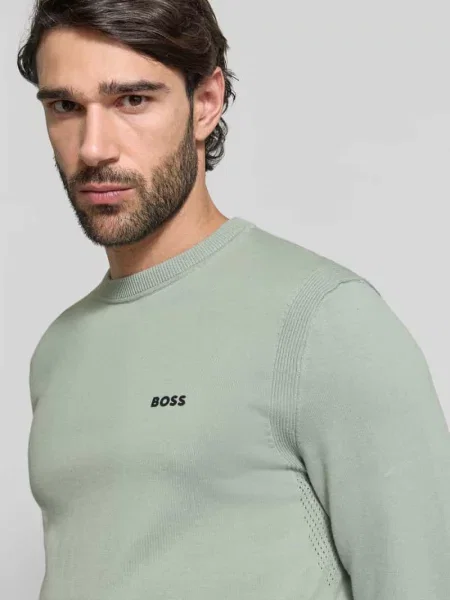 Sweter z dzianiny o kroju regular fit z czystej bawełny model ‘EVER-X’ Boss Green