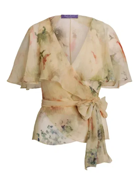 Top Ralph Lauren Collection de mătase cu model floral cu volane