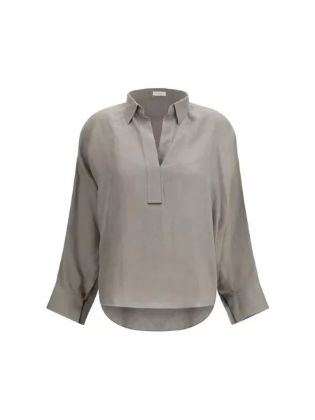 Lniana bluzka Brunello Cucinelli szara