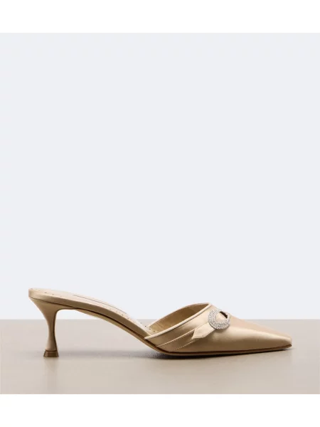 Papuci tip mules Manolo Blahnik din satin bej