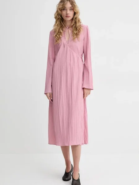 Stine Goya rochie midi evazati roz