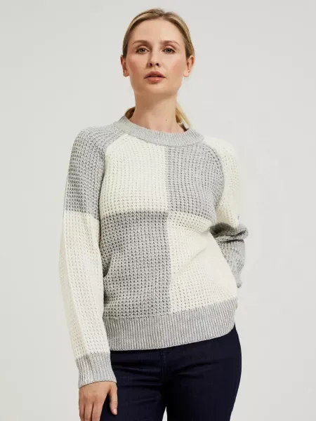 Pulover Moodo cu imprimeu geometric alb