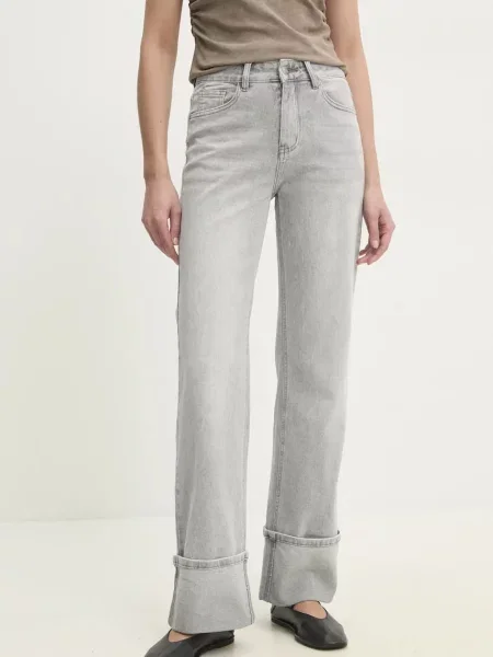 Дънки Answear Lab с висока талия сиво