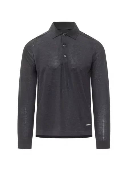 Lung tricou polo Premiata de lână albastru