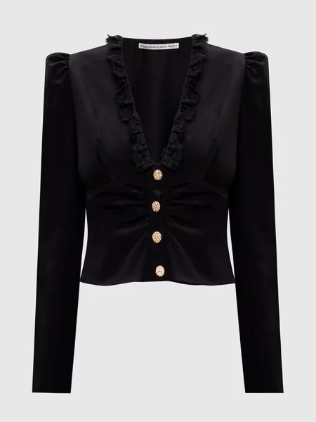 Блуза із шовку у візерунок Alessandra Rich чорна