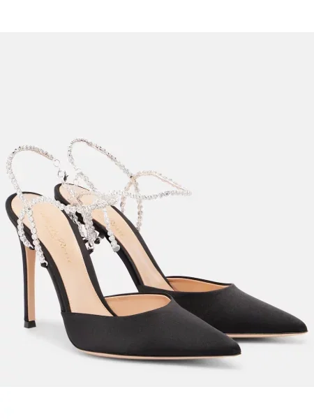 Pantofi cu toc Gianvito Rossi din satin de cristal negru