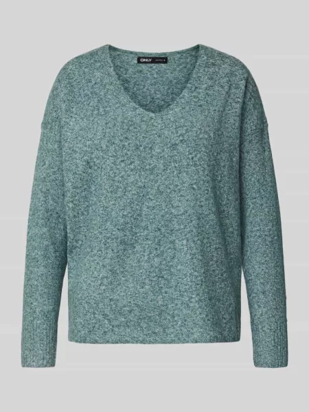 Sweter o kroju regular fit z dekoltem w serek model ‘RICA LIFE’ Only zielony