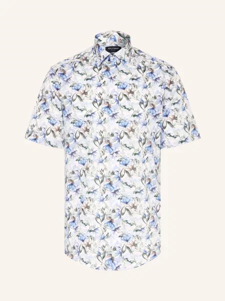 Olymp Košile S Krátkým Rukávem Luxor Modern Fit tmavě / hnědá / zelená modrá