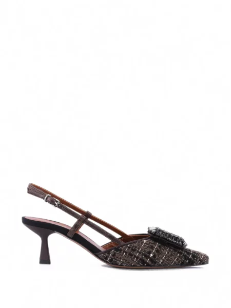 Bouclé pantofi cu toc Paul Warmer cu cataramă maro