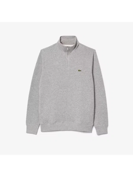 Lacoste Bluza Interlock Z Wysokim Kołnierzem I Zamkiem Błyskawicznym szara