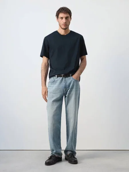 Koszulka regular fit g/m² Mężczyzna S MANGO MAN granatowy