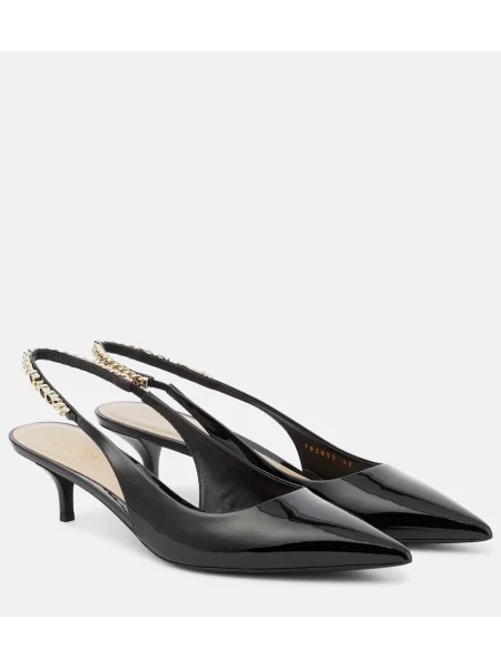 Usnjene lakirane salonarji Gucci z odprtimi petami črna