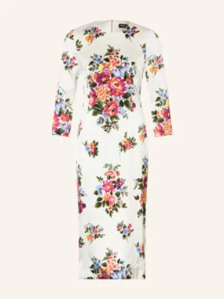 Dolce & Gabbana Satyna Sukienka Z Rękawem weiss biała