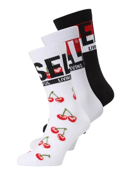 DIESEL Nogavice SKM-RAY zelena / rdeča / črna bela