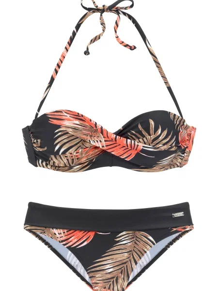 LASCANA Bikini bež / oranžna / črna bela
