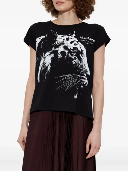 Koszulka Allsaints z nadrukiem w tygrysie prążki czarna