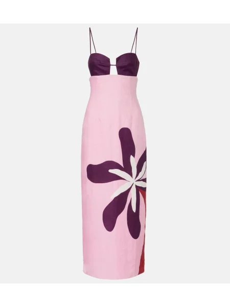 Rochie midi Cala De La Cruz de in cu model floral până la genunchi roz