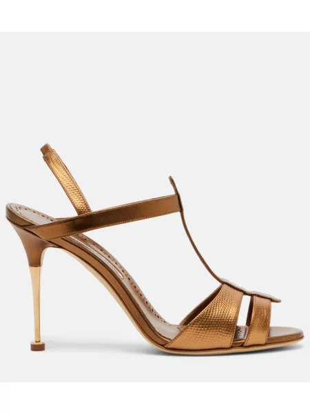 Sandale Manolo Blahnik din piele slingback maro