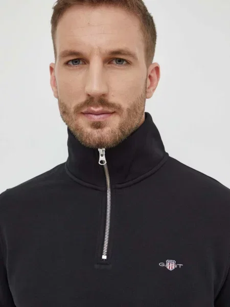 Kötött félig cipzáras szvetter Gant fekete