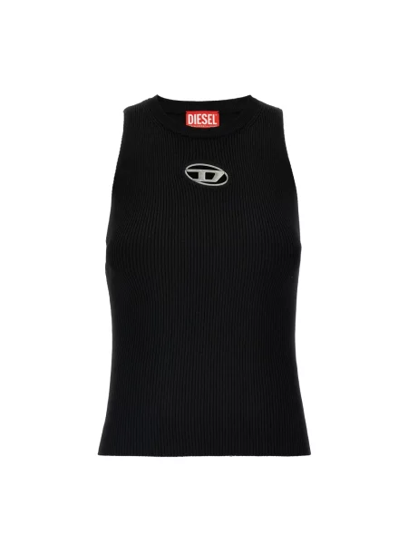 Top Diesel z dekoltem w serek na ramiączkach żakardowy czarny