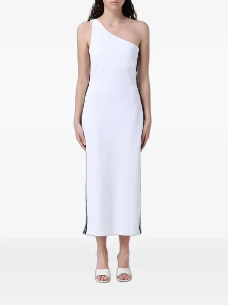 Rochie maxi Ea7 Emporio Armani cu un umăr gol cu autograf alb