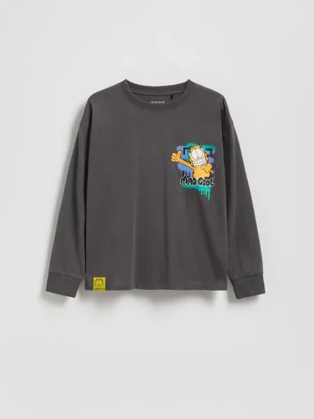 Reserved Tričko s dlouhým rukávem Garfield tmavě šedá