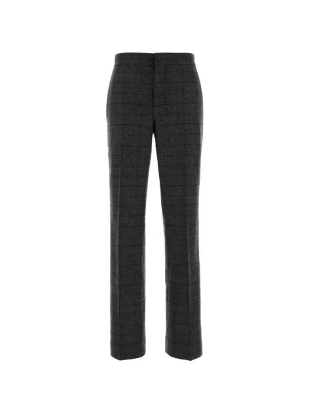 Pantaloni Moschino cu broderie de lână în carouri gri