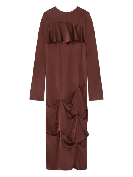 Rochie maxi Ganni cu volane de costum maro