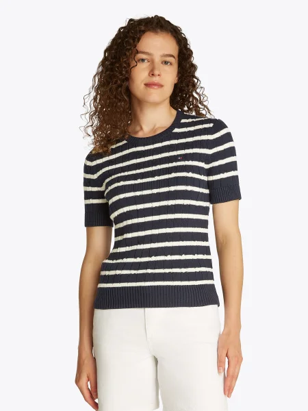 TOMMY HILFIGER Pulover albastru alb