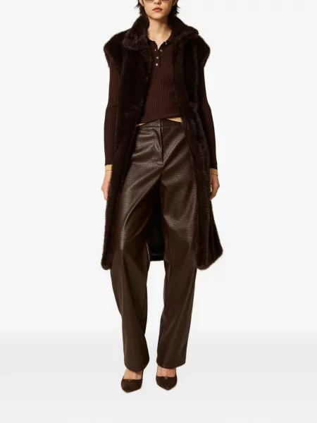 Pantaloni Twinset din piele maro
