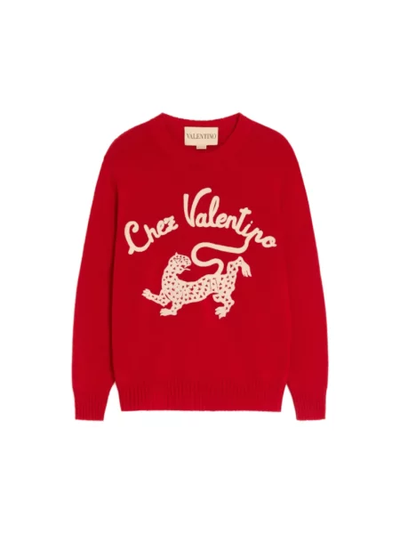 Haftowany sweter Valentino wełniany czerwony