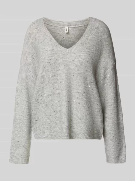 Sweter z dzianiny o kroju regular fit z cekinowym obszyciem model ‘ARIZONA’ Only