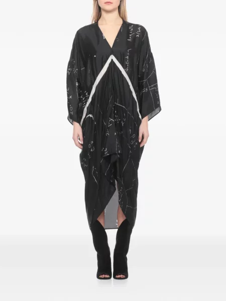 Rochie Rick Owens cu imagine cu decolteu în V asimetrică negru