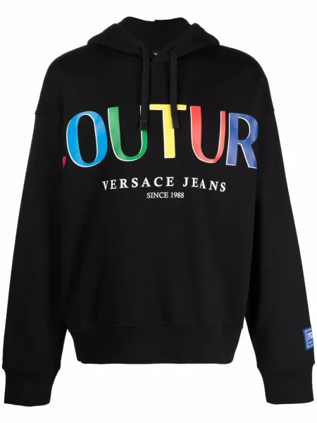 Hanorac cu glugă Versace Jeans Couture cu imagine negru
