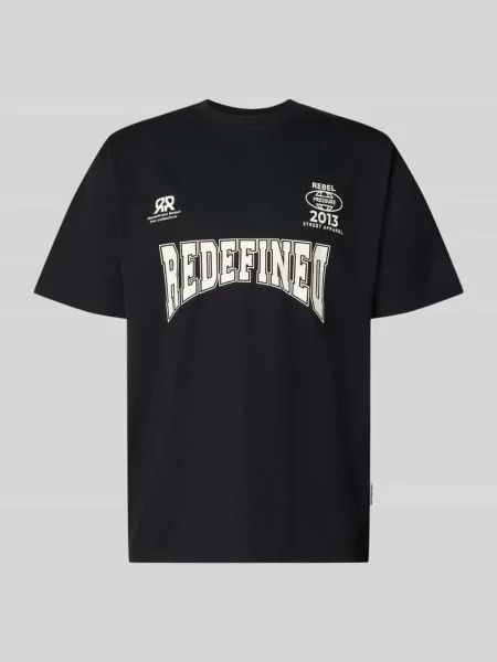 T-shirt z nadrukiem z napisem i okrągłym dekoltem Redefined Rebel czarna