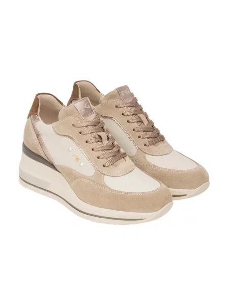 Sneakersy Nerogiardini skórzane na koturnie beżowe