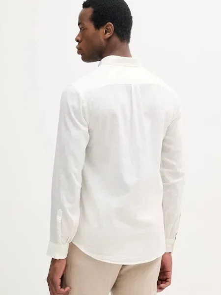 Lněná košile Lindbergh regular s límečkem button-down béžová