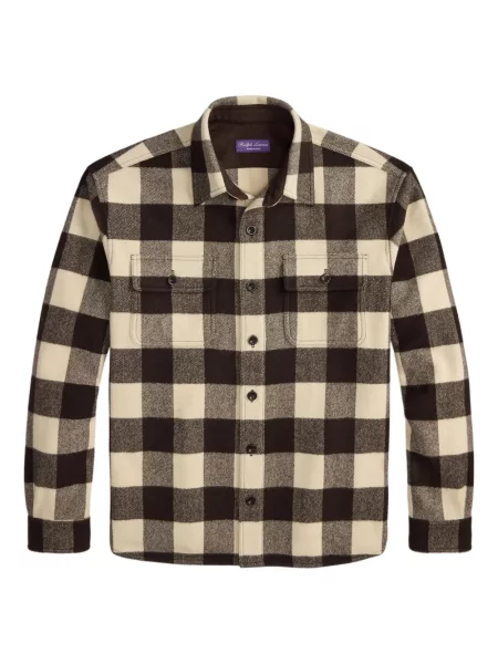 Vlněná kostkovaná košile Ralph Lauren Purple Label fialová