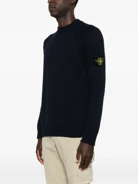 Vlněný svetr Stone Island s kulatým výstřihem s kamínky modrý