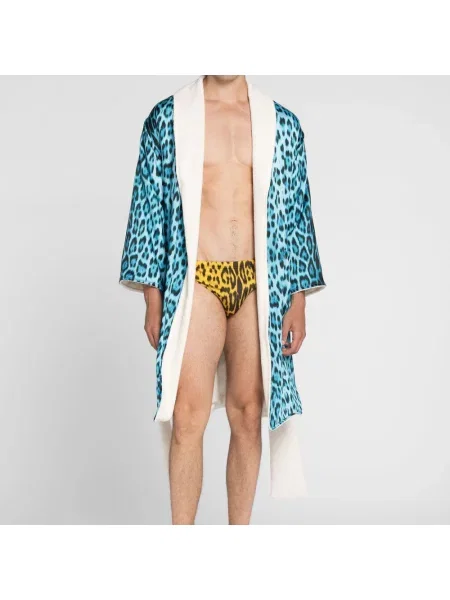 Szlafrok Roberto Cavalli z nadrukiem zwierzęcym niebieski