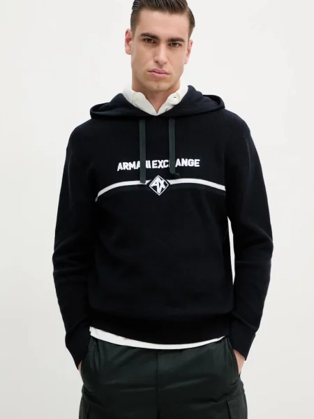 Armani Exchange pulover de barbati marin light cu guler albastru