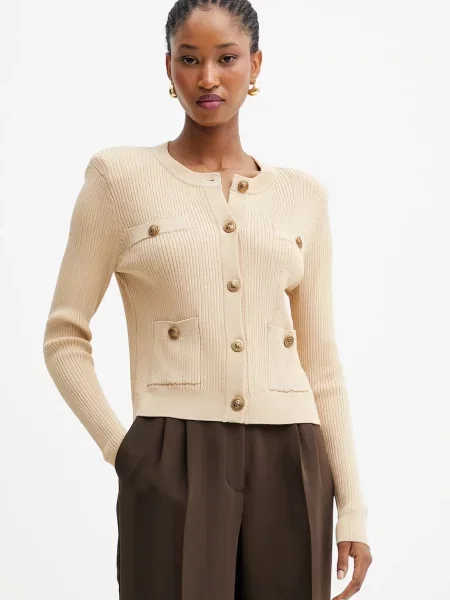 Жилетка Guess EMMIE дамска от лека материя бежово