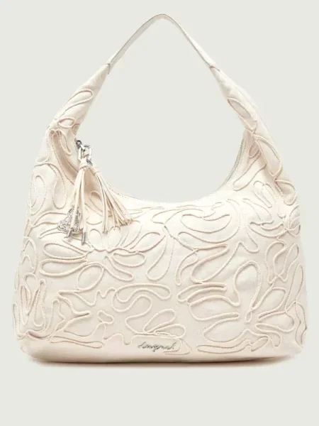 Desigual Poșete Large Raffia Flower alb bej