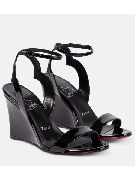 Sandale Christian Louboutin din piele cu pană de lac negru