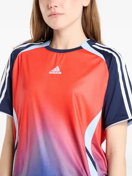 Top Adidas cu dungi din jerseu cu imagine gri