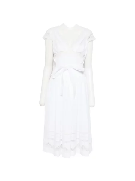 Rochie midi Ermanno Scervino cu decolteu în V din dantelă până la genunchi alb