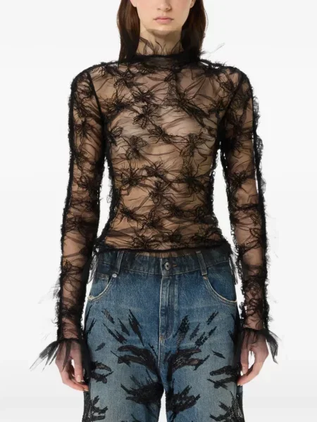 Top Blumarine cu volane negru