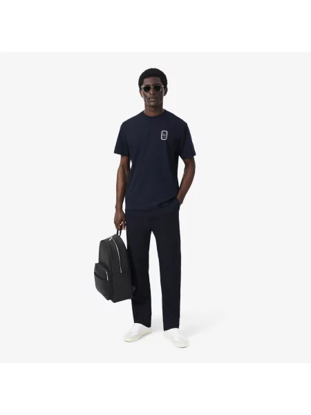 Lacoste Koszulka Z Nadrukiem Tenisowym Jersey granatowa