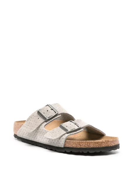 Papuci Birkenstock din piele de căprioară gri