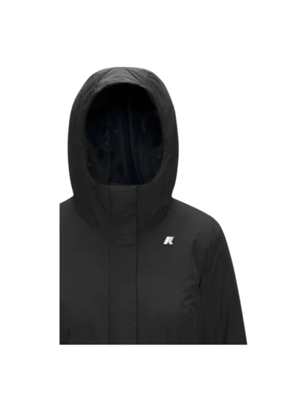 Lniana kurtka puchowa K-way z kapturem z długim rękawem czarna